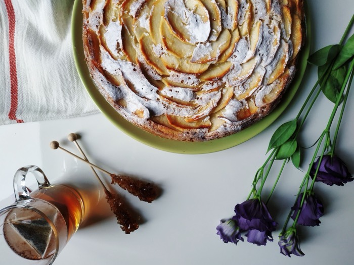 An apple rose tart with lavender