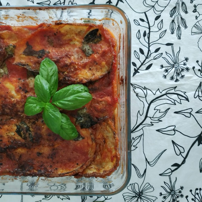 Parmigiana di melanzane with basil