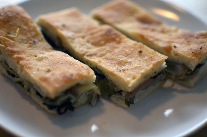 Slices of stuffed focaccia